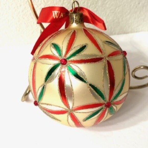 Waterford Holiday Christmas Ball, Red, Green, Gold  Ornament ( Vtg ) - Picture 3 of 5